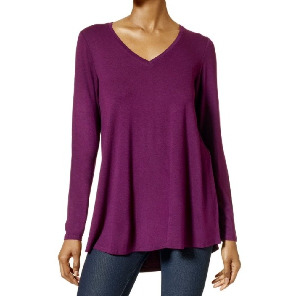 Soft Surroundings Women's M Purple Ribbed V-Neck Tunic Top Pima Cotton Modal
